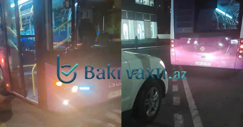 Bakıda qəza: Hyundai avtobusa çırpıldı FOTO VİDEO
