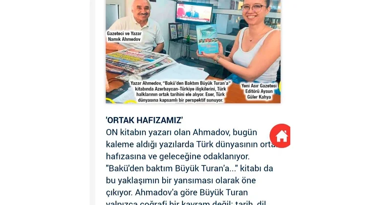 Türkiyənin “Yeni Asır” qəzeti azərbaycanlı jurnalist haqqında geniş yazı dərc edib