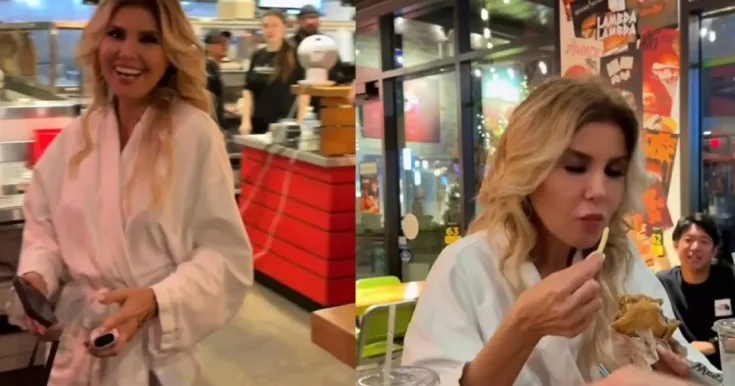 Hamam xalatında restorana gedib hamburger yedi Video