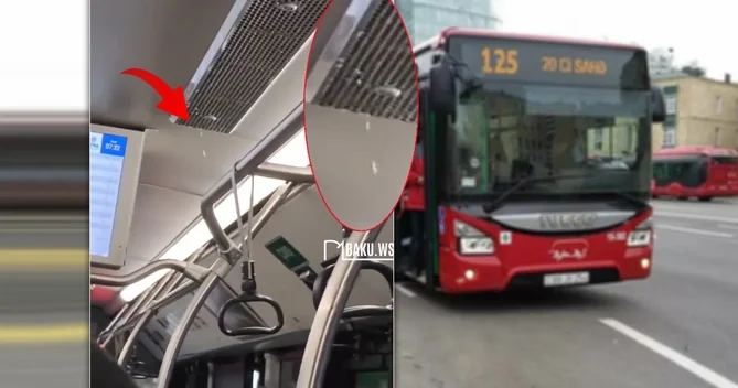 BakuBus avtobusuna su damıb Sərnişinlər narazıdır