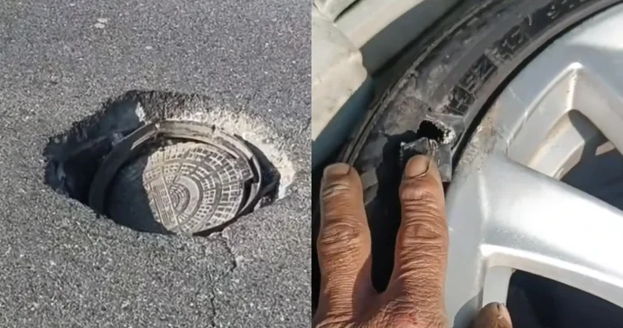 Aeroport yolunda sürücüləri təhlükə gözləyir Maşını bu hala salır AYDA işə qarışdı