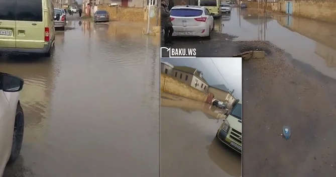 Yeni tikilən məktəbin qarşısına SU YIĞILDI