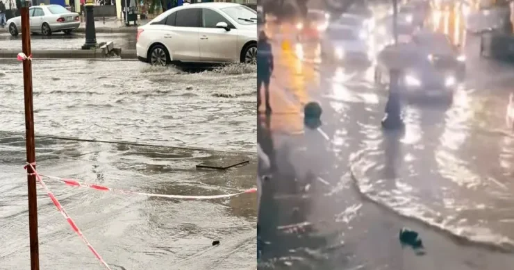 Bakıya leysan yağdı, küçələri su basdı GÖRÜNTÜLƏR