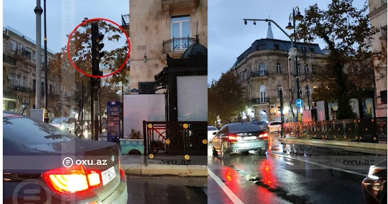 Bakıda yağışlı havada işıqforlar İşləmir, küçə işıqları yanmır ŞİKAYƏT (FOTOLAR)