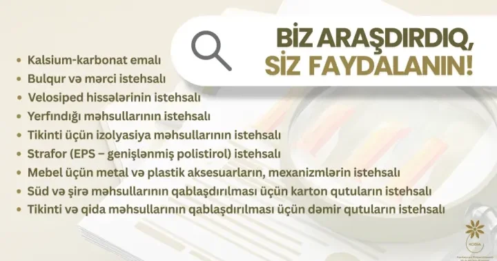 Sahibkarlar üçün daha 9 istiqamət üzrə daxili bazar araşdırması aparılıb