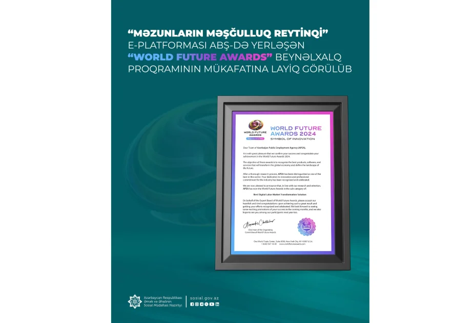 “Məzunların məşğulluq reytinqi” platforması beynəlxalq proqramın mükafatına layiq görülüb