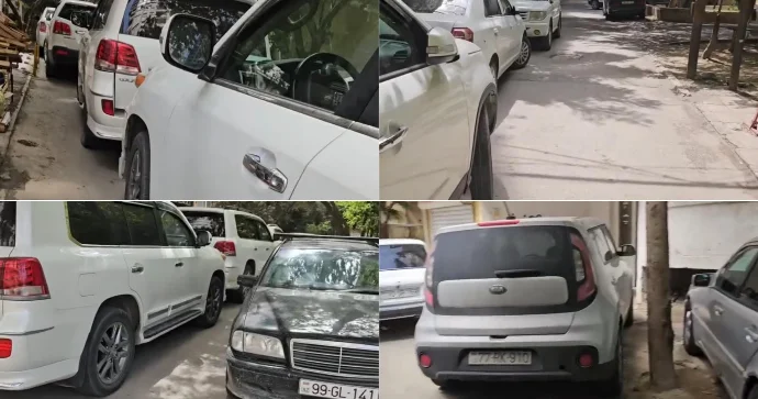 Bakıda 9 sürücü yolun ortasında maşın saxlayıb məhəllənin girişini bağladı VİDEO