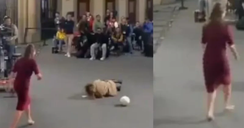Prezidentin atdığı topu tutmaq istəyərkən yıxılması gündəm oldu Video
