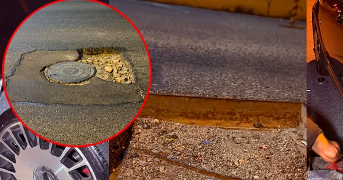 Bakıda çökən yol sürücüyə 800 manata başa gəldi FOTO VİDEO