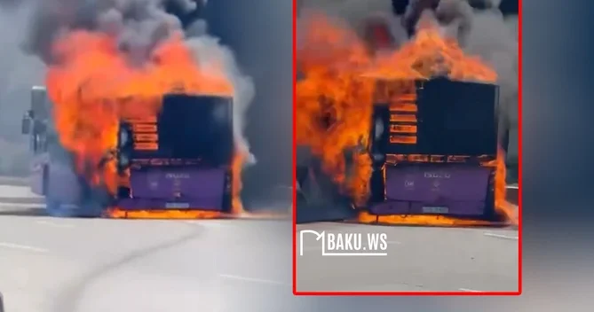 Binəqədidə 135 saylı avtobus yandı