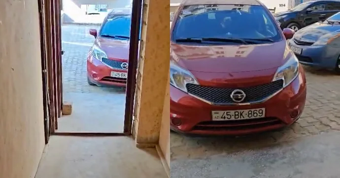 Binanın girişini zəbt edən qadın sürücü sakinləri boğaza yığdı VİDEO