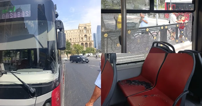 Bakının mərkəzində iki sərnişin avtobusu toqquşdu FOTO