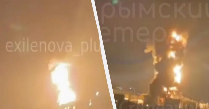 Krımda neft anbarında dron hücumundan sonra yanğın olub