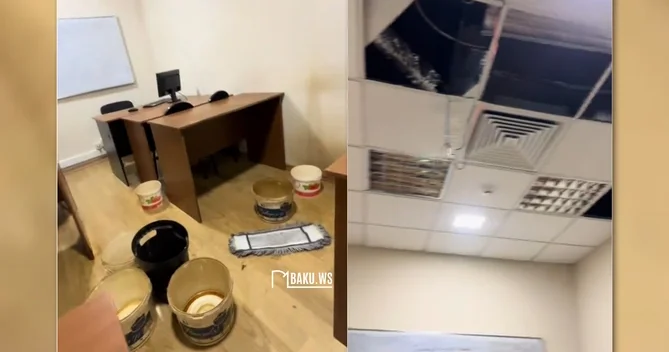 Azərbaycan Universitetinin dərs otağına yağış suları damıb?
