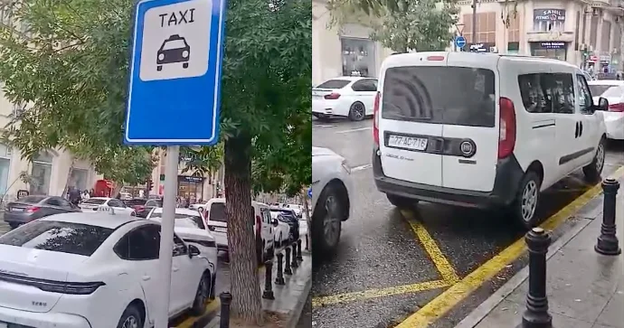 Taksi duracağı zəbt olundu, maşınını tam park edə bilməyən sürücü şikayətləndi VİDEO