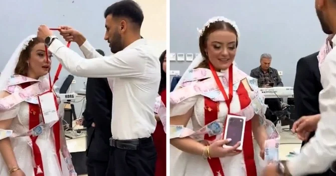 Toyda gəlinə qızıl yerinə iPhone18 taxdılar