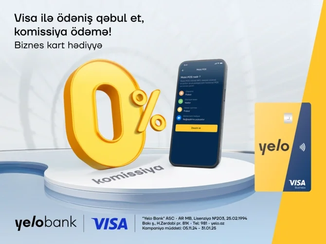 Yelo Mobil POS ilə Visa kartlarından ödənişlərinizi komissiyasız qəbul edin Xəbər saytı Son xəbərlər və Hadisələr