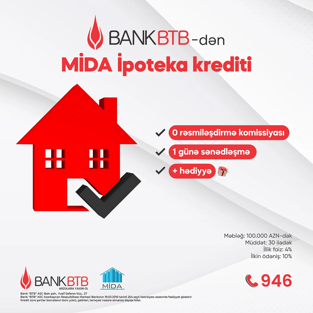 Bank BTB MİDA xətti ilə verilən Güzəştli İpoteka kreditləri üzrə aparıcı bank mövqeyini qoruyur