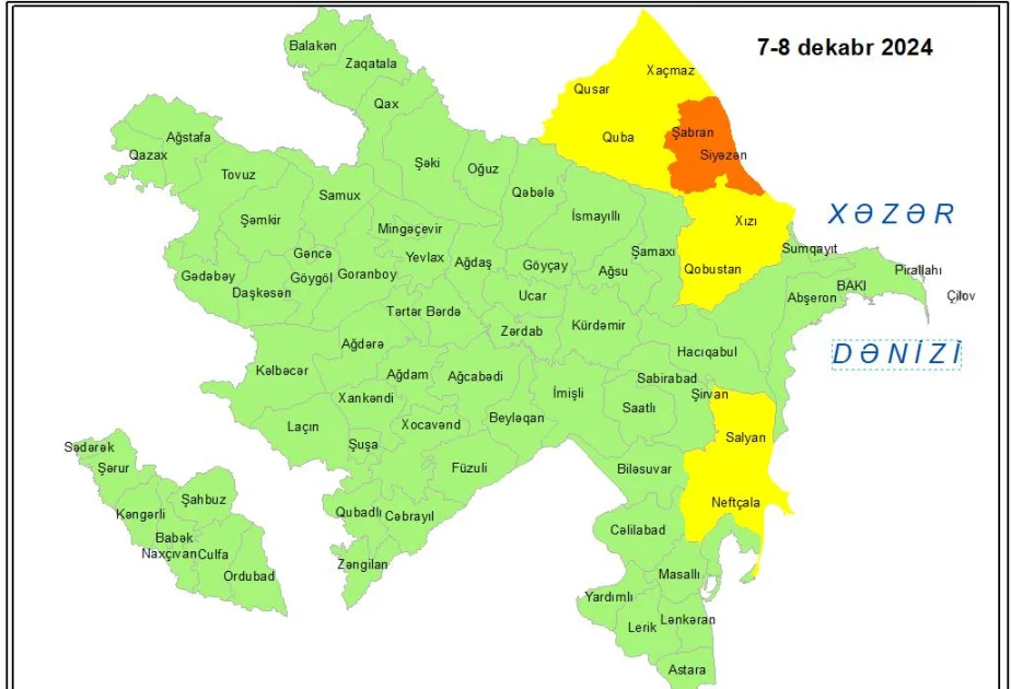 Küləkli hava şəraiti ilə bağlı sarı və narıncı xəbərdarlıq verilib AZƏRTAC