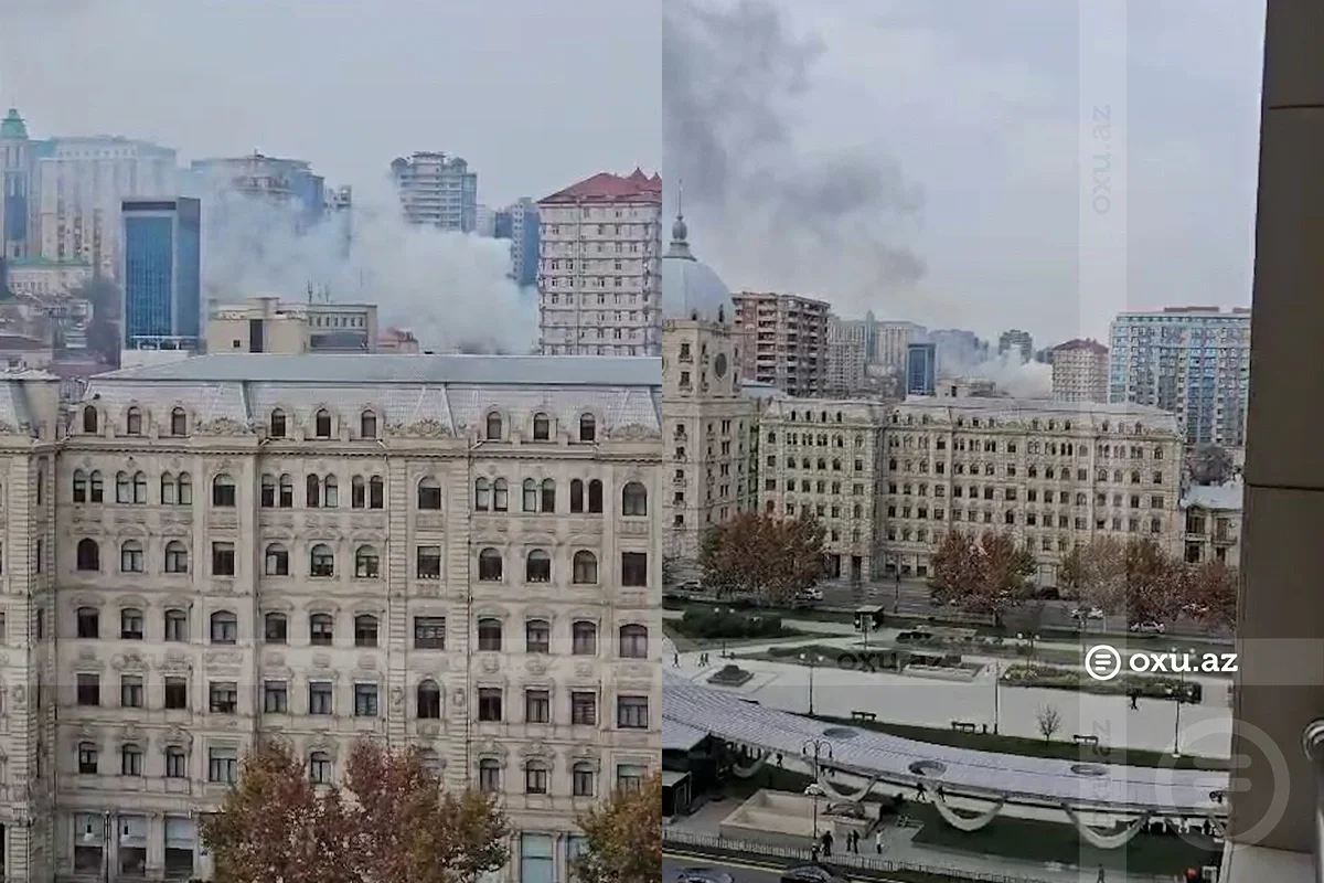 Bakının mərkəzində yanğın başladı VİDEO