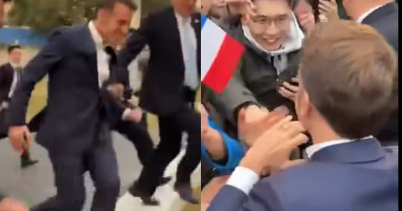 Makron tələbələrlə görüşə qaça qaça getdi Video