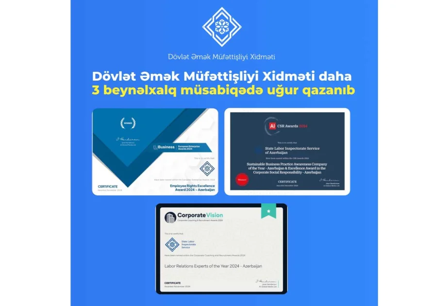 Dövlət Əmək Müfəttişliyi Xidməti üç beynəlxalq müsabiqədə uğur qazanıb AZƏRTAC