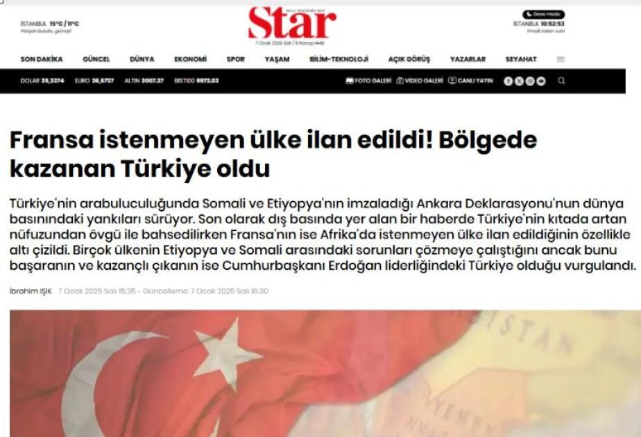 “Star” qəzeti: Fransa Afrikada “arzuolunmaz ölkədir”, Türkiyənin isə qitədəki çəkisi artır AZƏRTAC