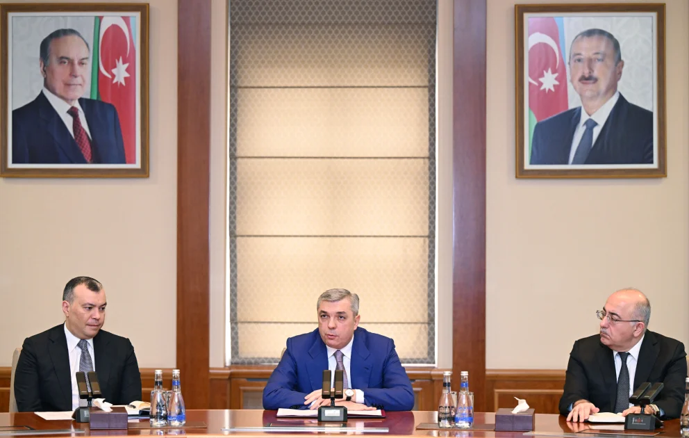 Prezident Administrasiyasının rəhbəri Samir Nuriyev yeni vəzifəyə təyin olunmuş maliyyə nazirini kollektivə təqdim edib