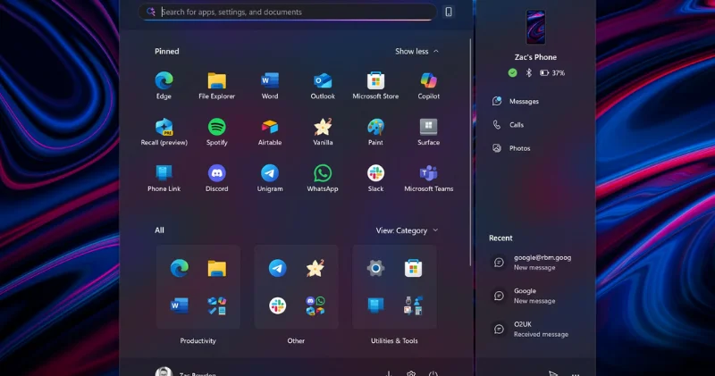 Обновлено меню "Пуск" в Windows 11
