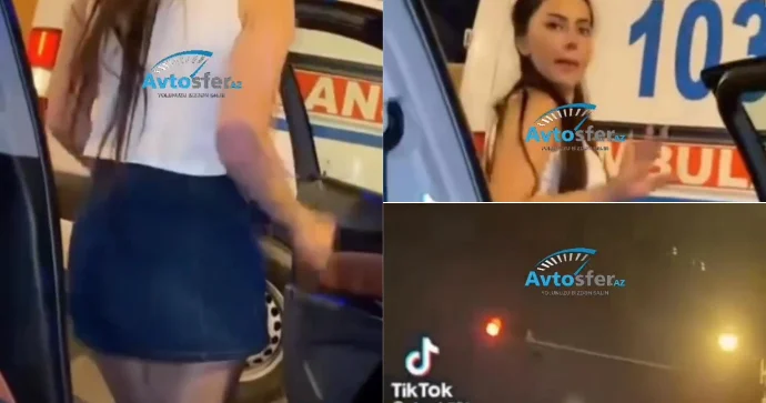 Tiktoker sürücü qırmızı işıqda maşından düşüb hoqqa verdi VİDEO