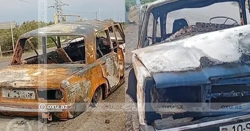 Sabirabadda iki maşın toqquşub, biri yanaraq kül olub