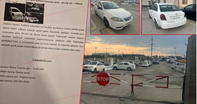 Maşının qabağını qaldırıb nömrəsiz sürdü; CƏZALANDIRILDI Cərimə meydançasından FOTO VİDEO