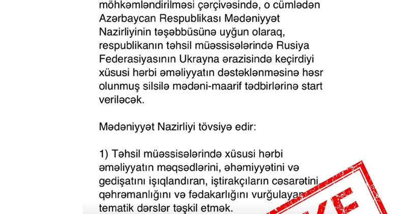 Mədəniyyət Nazirliyinin Rusiya ilə əməkdaşlığına dair saxta sənəd yayılıb