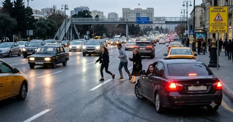 Piyadaların bu hərəkəti onlarla sürücünü təhlükə ilə üz üzə qoyur AÇIQLAMA