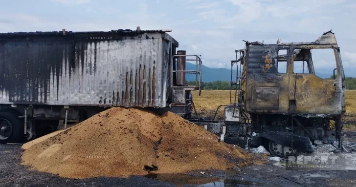В Огузском районе сгорел грузовик с 25 тоннами пшеницы