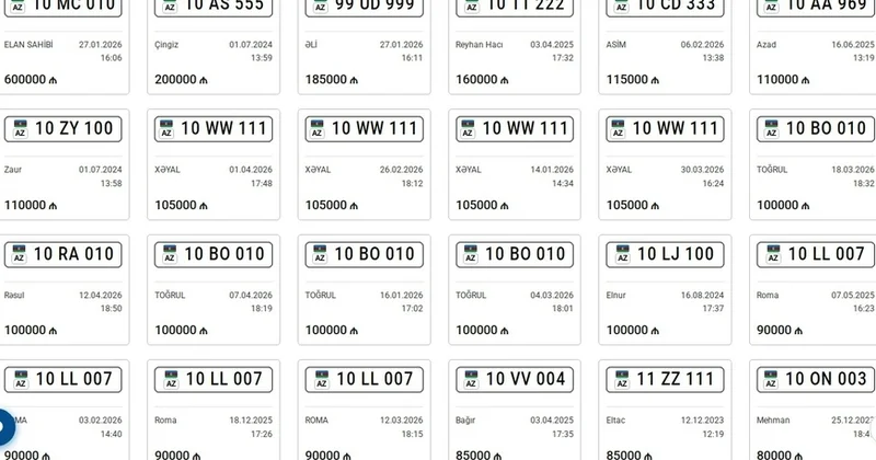 Azərbaycanda 600 min manatlıq nömrə satışa çıxarıldı