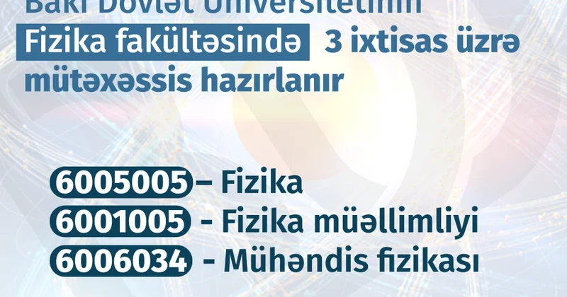 BDU nun Fizika fakültəsində 3 ixtisas üzrə tələbə qəbulu aparılır