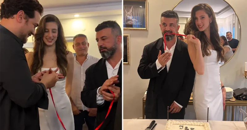 Nişan üzüklərini Çağatay taxdı Fotolar