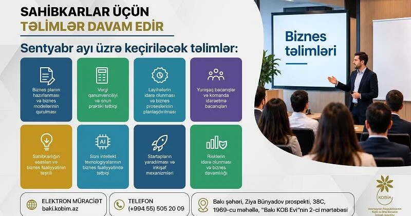 Sentyabr ayında sahibkarlar üçün ödənişsiz biznes təlimlər keçiriləcək
