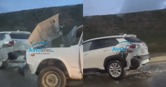 Bakıda yağışlı havada zəncirvari qəza: Yaralı var VİDEO