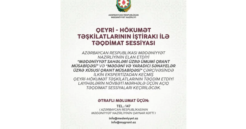 Mədəniyyət Nazirliyi QHT lər üçün elan olunmuş müsabiqələrin layihə təkliflərinin ilkin seçimini və qiymətləndirməsini başa çatdırıb