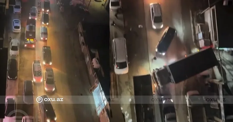 Xırdalanda yük maşınının yanlış manevri tıxaca səbəb oldu Video