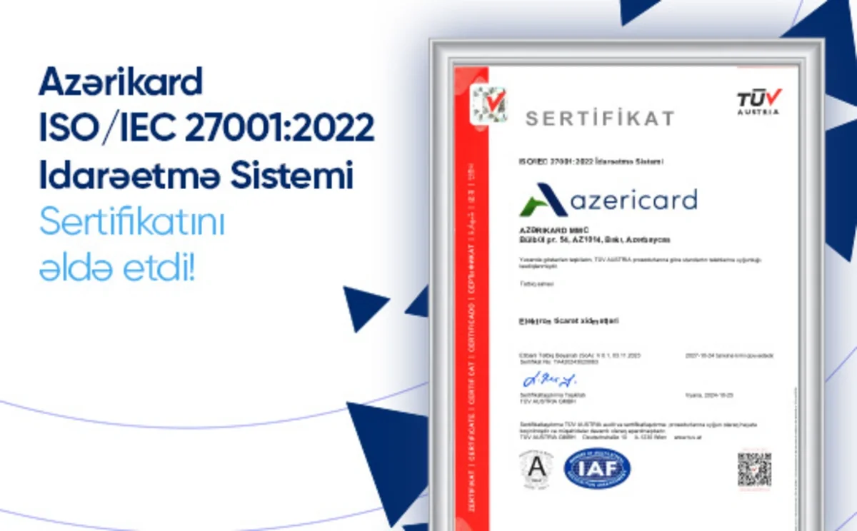 Azərikard MMC ISO 27001:2022 sertifikatını əldə edib