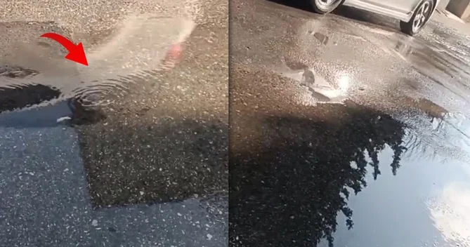 Bakıda boruda sızıntı İçməli su yola axır