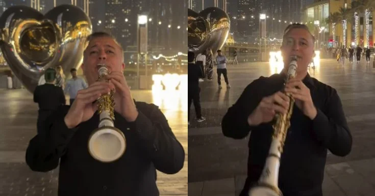 Bürc Xəlifə nin qarşısında klarnet ifa etdi Video