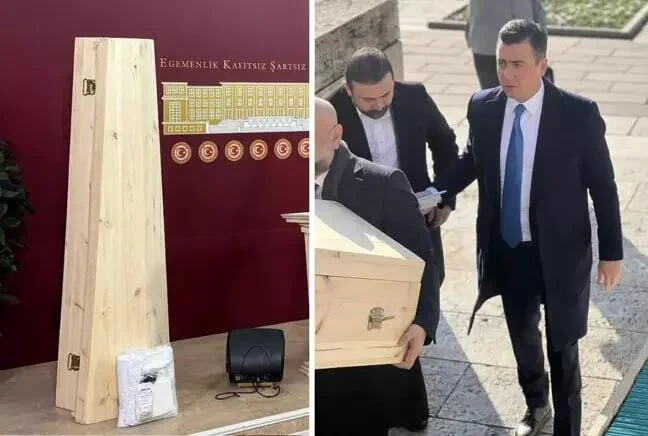 Deputat parlament iclasına tabut və kəfənlə gəldi FOTO