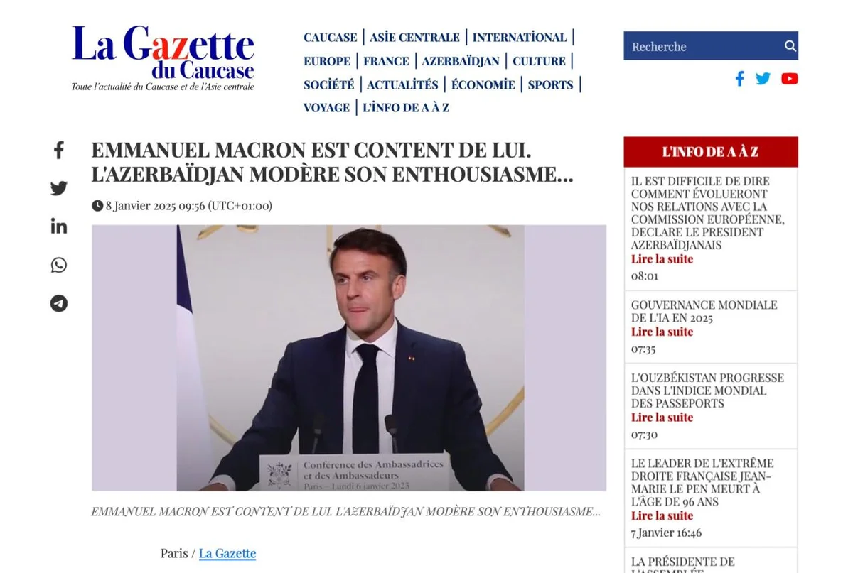 La Gazette du Caucase Makronun riyakarlığını ifşa edib