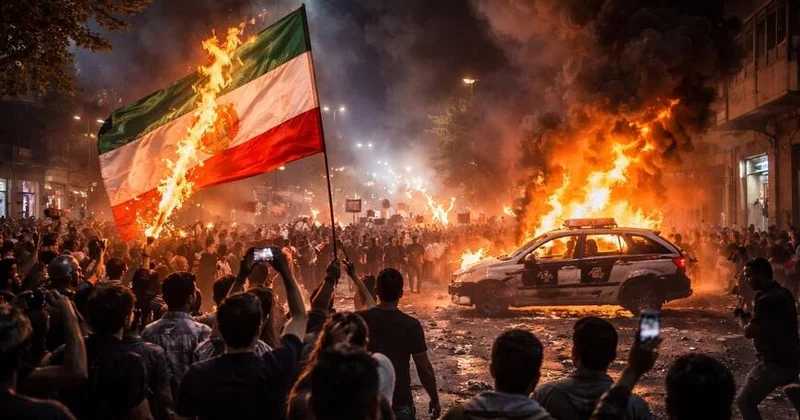 İranda etirazçılar dövlət bayraqlarını endirir və cırır