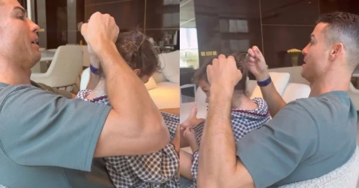 Ronaldo qızının saçlarını yığır Video