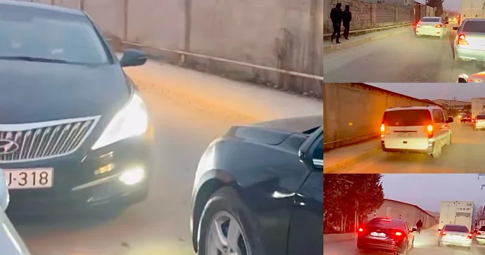 Tıxacda qabağa düşmək istəyən sürücülər qayda pozaraq yolu kəsdilər VİDEO